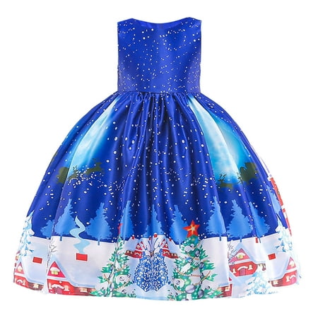 

gvdentm Girls Sleeveless Party Dress Fit and Flare Silhouette Round Neckline & Back Zip Closure Princess Dress Up Clothes For Little Girls Blue 8-9 Years
