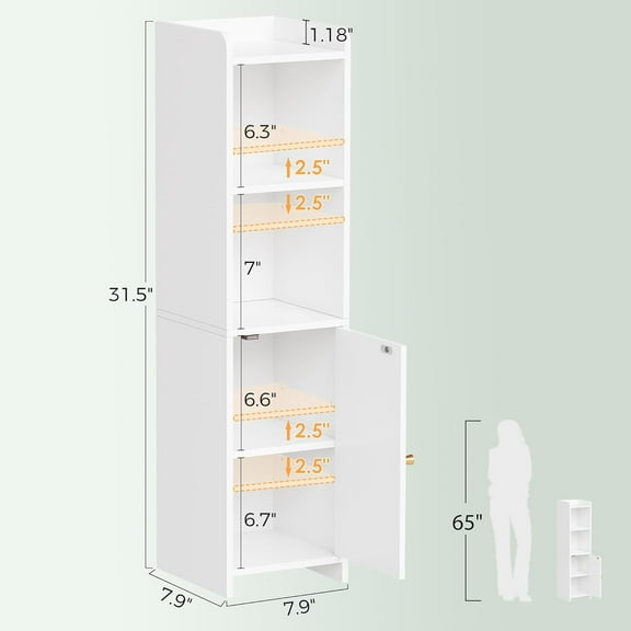 Small Bathroom Cabinet with Anti-Tip & Adjustable Shelves, White Storage for Small Spaces