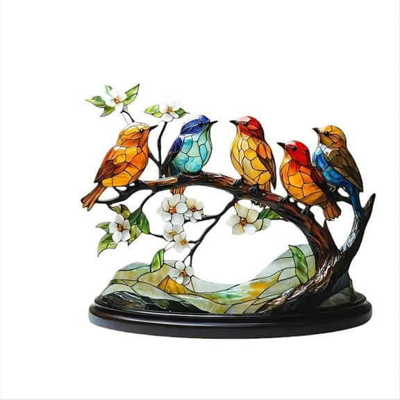 SLYNSHome Birds On Branch Desktop Ornaments,Colorful Birds Figurines Tabletop Decorations Multicolor Hummingbird Craft Statue Bird Sculpture for Home Decor
