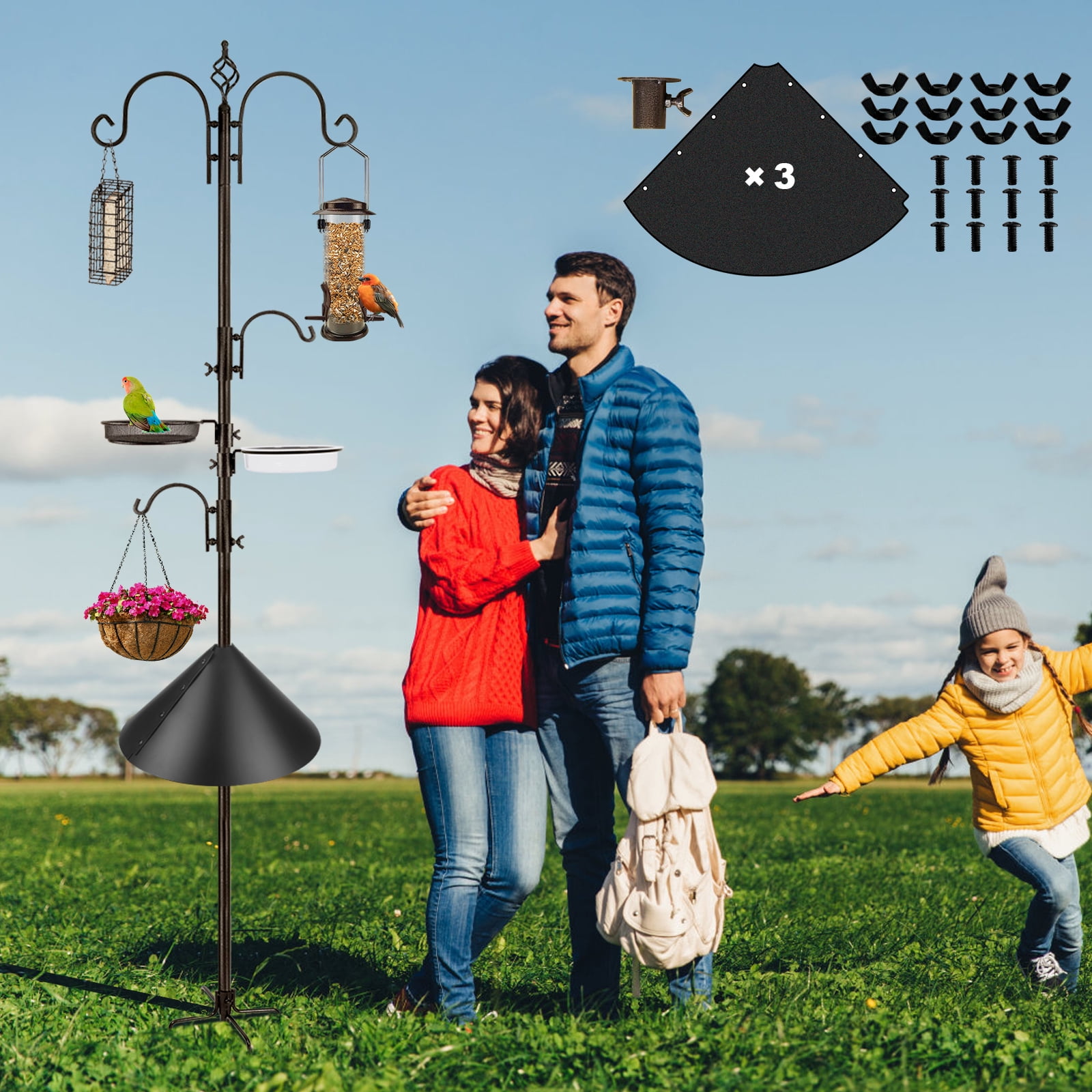 Urban Deco Bird Feeders Bird Feeding Station Kit Bird Feeding Pole Wild Bird Feeder Hanging Kit with Squirrel Guard Baffle Suet Cage Tube Bird Feeder Planter Hanger Multi Feeder for Attracting Birds