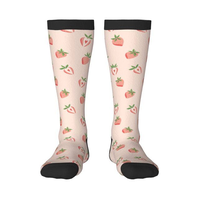 Fotbe Strawberries Calcetas Divertidas Estampadas para Hombre y Mujer, Calcetas de Algodón hasta la Rodilla para Caminar, Correr, Enfermería y Embarazo