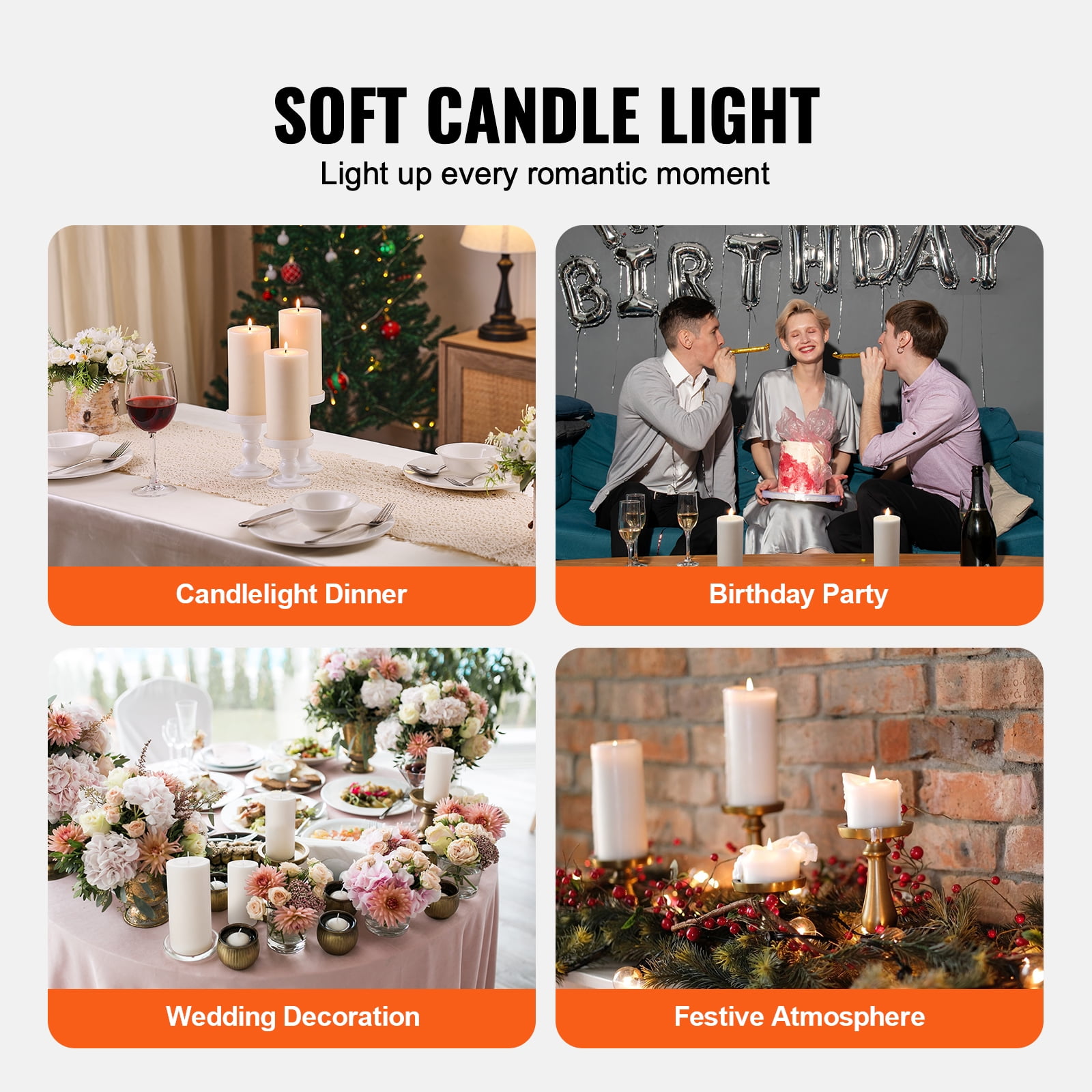 KFFKFF Trio of White Odorless Pillar Candles, 65 Hour Extended Burn Time, 3 x 6 Inch Flameless Unscented Candles, Crafted from Natural Palm Wax for Household Use, Nuptials, Yuletide Celebrations