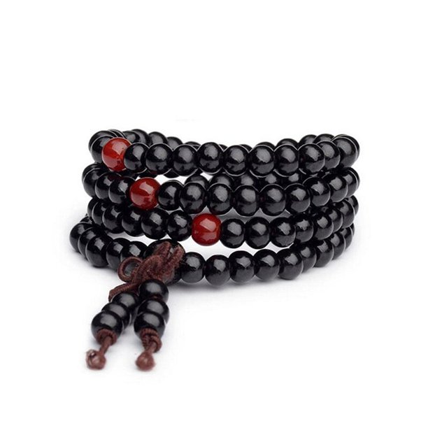 Pulsera de sándalo natural de 6 mm Oración de madera budista 108 Nudo de cuentas Negro Estilo étnico Unisex Hombres Pulseras amp; Brazaletes para mujer Gao Jinjia LED