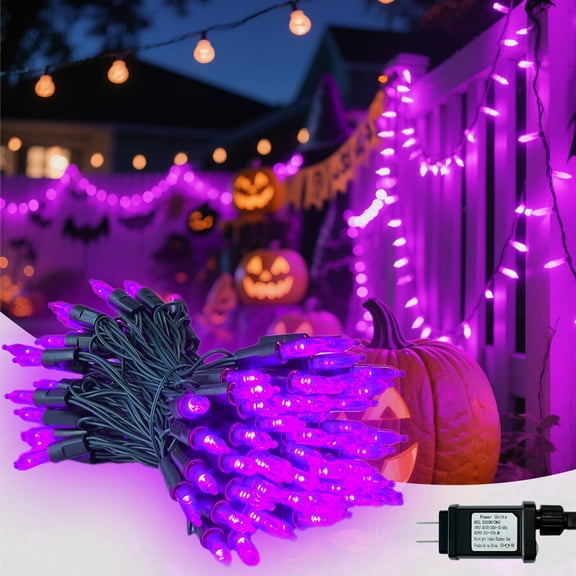 AGCAN 33ft Halloween Lights, 100 LED Halloween String Lights with 8 Lighting Modes, Waterproof Plug in Outdoor Indoor Tree Wedding Party Garden Halloween Christmas Decorations (Purple)