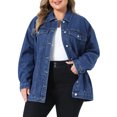 thumbnail image 4 of Agnes Orinda Women's Plus Size Denim Jacket Button Down Lapel Long Sleeve Coat Boyfriend Casual Jean Jackets 2X Dark Blue, 4 of 6