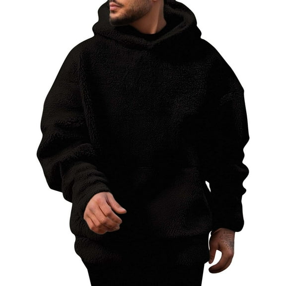 Fall Winter Hoodies For Men Casual Plush Double-sided Fleece Color Hooded Sweatshirt Pullovers Outerwear,Size S-2XL