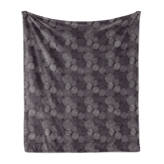 Abstract Soft Flannel Fleece Throw Blanket, Modern Design of Hand Drawn Intricate Circles, Cozy Plush for Indoor and Outdoor Use, 50" x 60", Eggplant Purple Grey, by Ambesonne