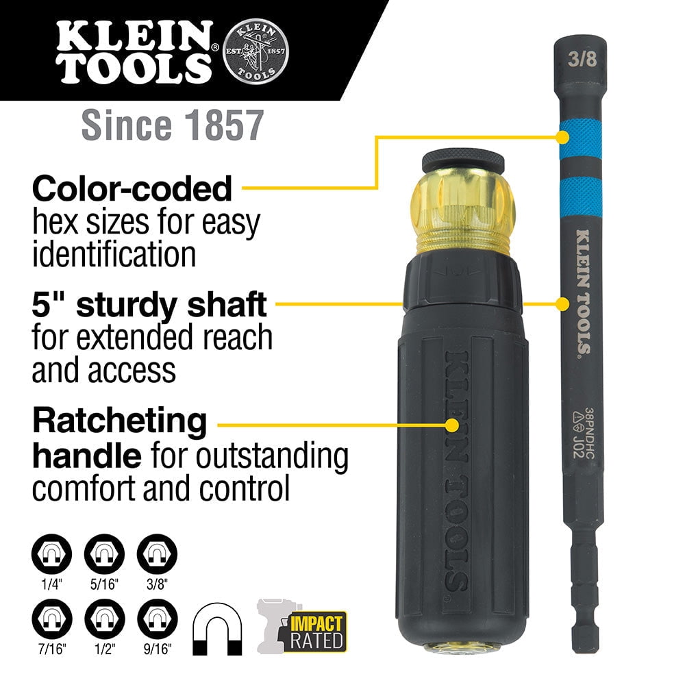 Klein Tools 80182 6-in-1 Nut Driver Set with Zipper Bag