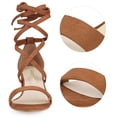 thumbnail image 2 of Unique Bargains Women's Open Toe Lace Up Mid Chunky Heeled Sandals, 2 of 7