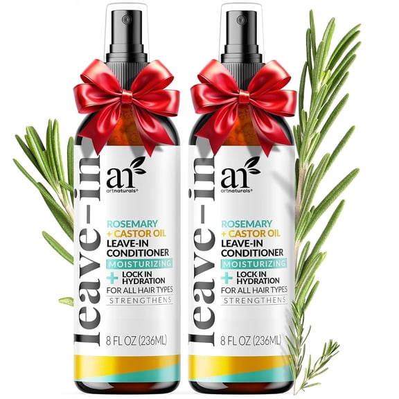 Artnaturals Rosemary and Castor Hair Oil Leave-In Conditioner 2 -Pack Organic Non-Rinsing Treatment For Damaged Hair, 2 x 8 fl oz