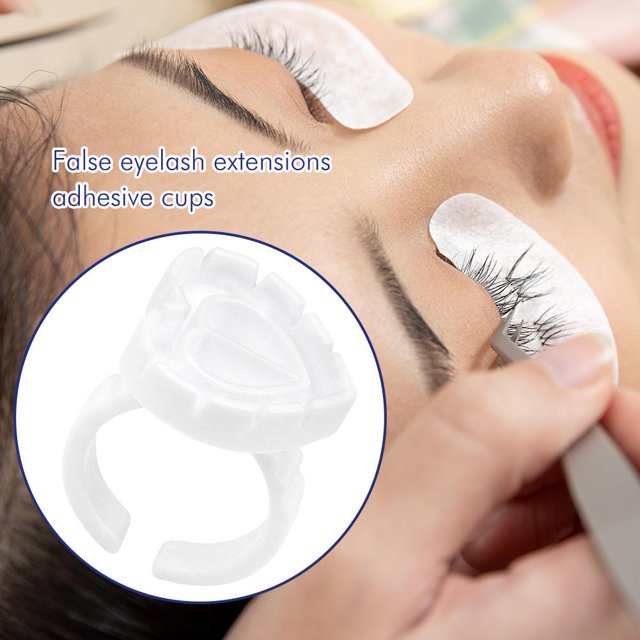 100 Uds. Soporte de anillo de pegamento para extensiones de pestañas en forma de corazón (blanco) Likrtyny Cuidado Belleza