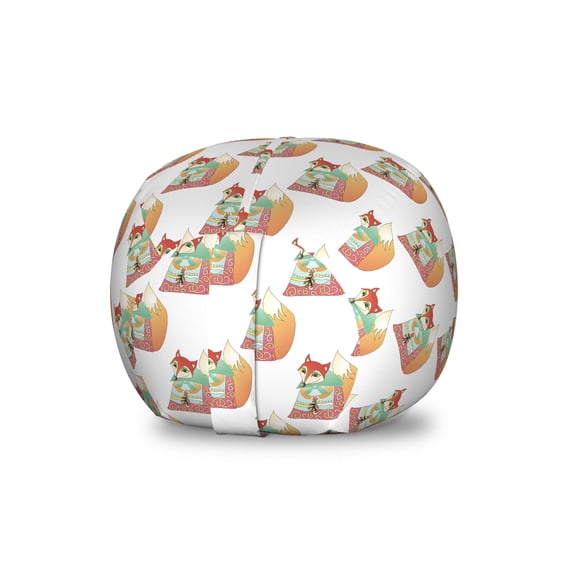 Fox Storage Toy Bag Chair, Folkloric Themed Forest Animal Symmetric Colorful Repetition, Stuffed Animal Organizer Washable Bag, Large Size, Multicolor, by Ambesonne
