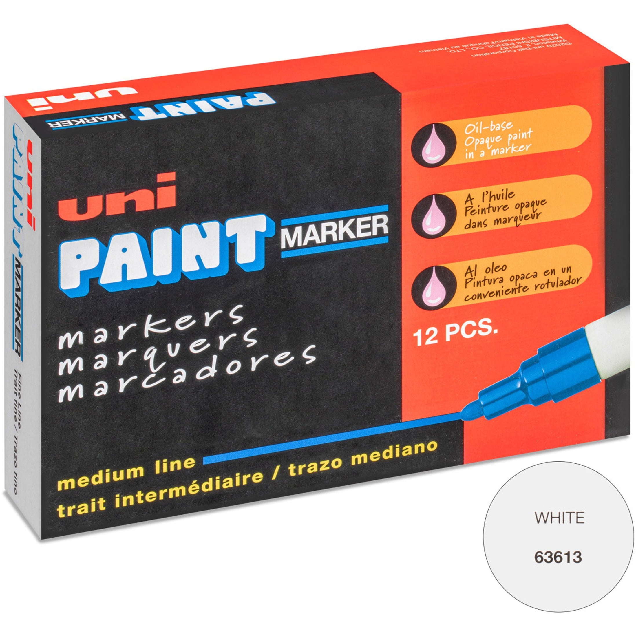 Uni-Ball uni®-Paint Permanent Marker, Broad Chisel Tip, White, UBC63743