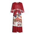 thumbnail image 4 of Christmas Dresses for Women Ladies Fashion Christmas Print Lapel Button-Down Seven-Quarter Cuff Strap-Up Dress with Merry Christmas for Christmas Party,Vermilion,3XL, 4 of 5