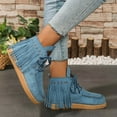 thumbnail image 5 of Women's Flat Heeled Short Boots Solid Color Tassel Round Toe Comfortable Casual Shoe Thick Sole Flat Lace Up Boot Women Flat Soled Ankle Shoes, 5 of 8