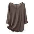thumbnail image 2 of Rollbacks & More GaThRRgYP Women Blouses Summer Short Sleeve Tops,Women's Fashion Casual Round Neck Internal Construction Solid Color Shirt Long Sleeve Top Coffee XXL, 2 of 5