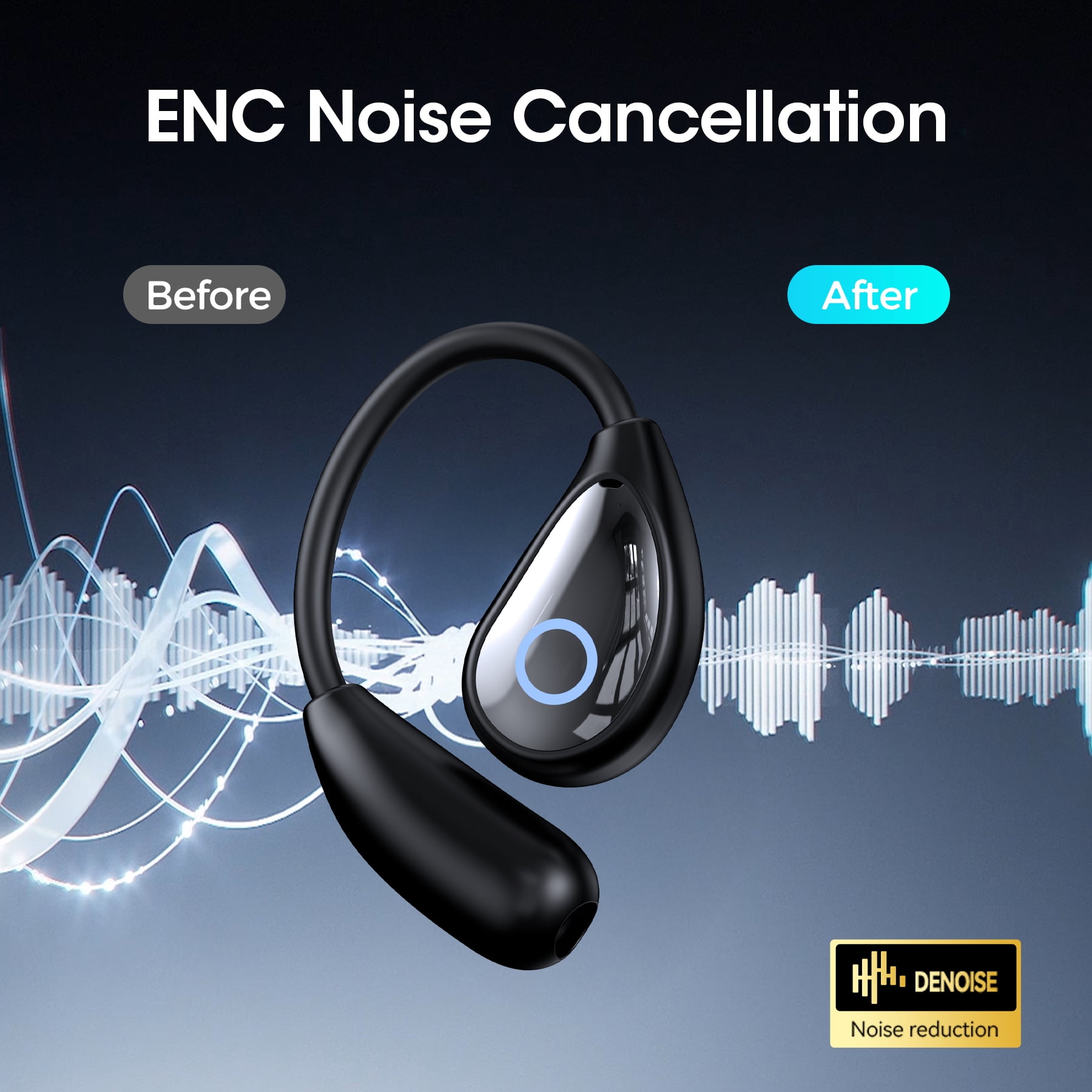 STA M94 Open Ear Headphones Intelligent Touch Screen Over The Ear Wireless Earbuds Support TF Card,60Hrs Bluetooth 5.4 Earbuds with ENC Clear Talk,Multiple EQ Modes IPX7 Waterproof for Exercise