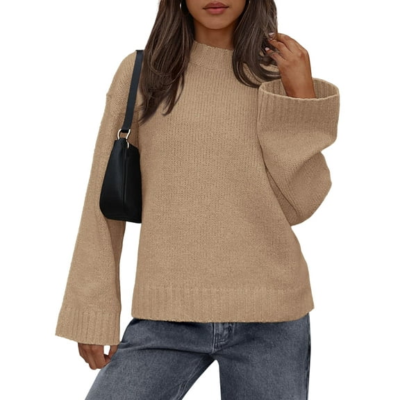 Women'S Long Sleeve Ribbed Knit Loose Pullover Sweater Tops Fuzzy Knit Casual Chunky Fall Outfits Clothes Khaki S
