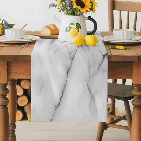 Gray Marble Gradient Crack Art Table Runner Dresser Scarf,Kitchen Dining Table Decoration Minimalist Modern Style Linen Table Runners for Home Wedding Indoor Outdoor Party,13x70in