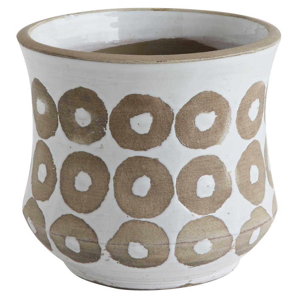 Creative CoOp White Pot with Circle Print