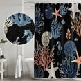 thumbnail image 4 of Black Blue Coastal Shower Curtain Set - Standard 72" x 72" Washable Bathtub Curtain with 12 Hooks, Summer Beach Coral Shell Starfish Seahorse Waterproof Fabric Shower Curtains for Bathroom/Bathtub, 4 of 6