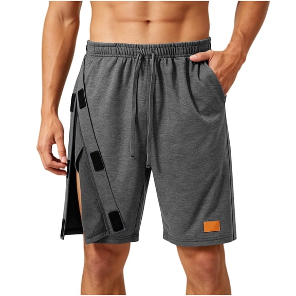 Erwazi Mens Shorts Solid Tear Away Side Snap Elastic Waist Button Casual Summer Daily Wear Athletic Shorts with Pocket