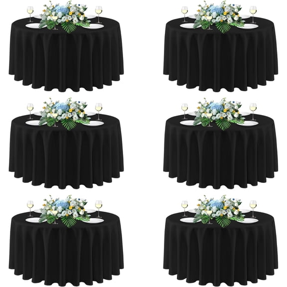 90 Inch Round Tablecloths Black, 6 Pack - Circle Fabric Cloth Table Cloths for Wedding Party Reception Banquet Birthday, Washable Polyester Table Cover (Fit 30-72 Inch Tables)