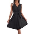 thumbnail image 1 of Birdeem Womens Cross V-Neck Solid Color Sleeveless Waist Fold Dress, 1 of 7