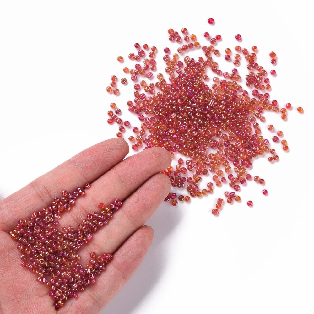 Round Glass Seed Beads Transparent Colours Rainbow Round Red 3mm