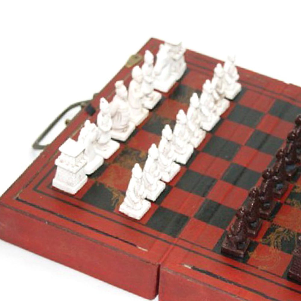 Foldable Vintage Chinese Schach Set Board Game Wood Chess Pieces 22×22cm B S4 