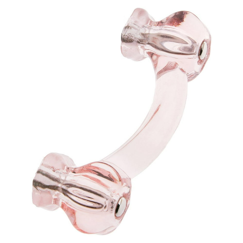 Hexagonal Depression Pink Glass Bridge Drawer Pull With Nickel Bolts