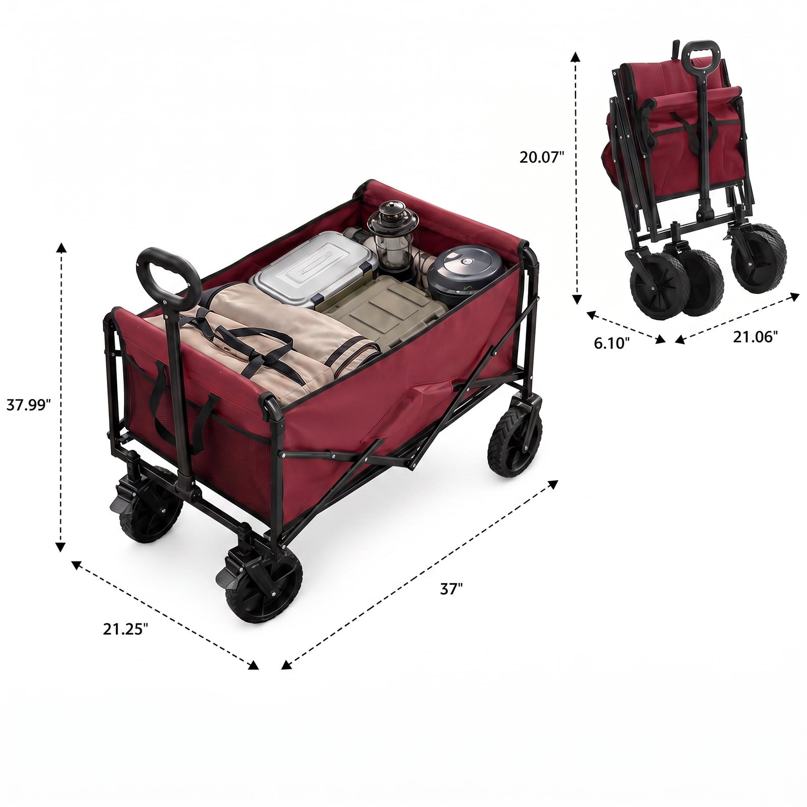 Alvantor Wagons Carts Foldable, 102L 330LBS Capacity Heavy Duty Collapsible Cart with All-Terrain Wheels for Camping Beach Shopping Garden