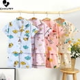 thumbnail image 4 of Pijamas de dibujos animados para niños y niñas, camisa de manga corta con solapa, Tops con pantalones cortos, conjuntos de ropa de dormir para primavera y verano, 2023, 4 of 4
