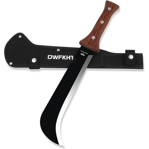 DWFKHT 15.6" Billhook Sickle Machete – Wooden Handle & Stainless Steel Blade for Gardening, Camping Multipurpose Outdoor Tool with Comfortable Grip
