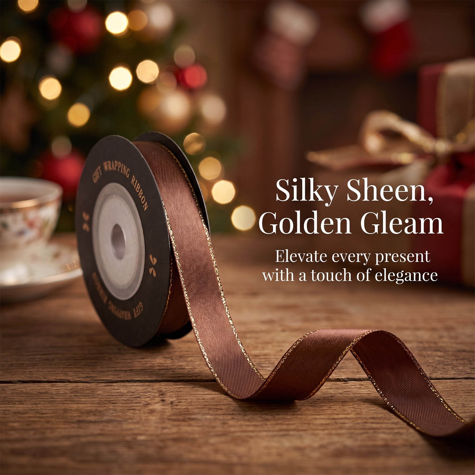Unique Bargains Elegant Fabric Ribbon for Gift Wrapping and Crafting Projects Brown