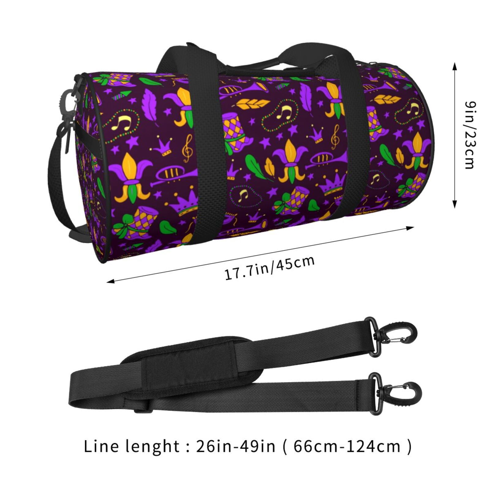 Vsdgher Mardi Gra2 45L Foldable Duffel Bag, Sports Gym Bag,Overnight Bag, Portable Weekender Bag for Airplanes