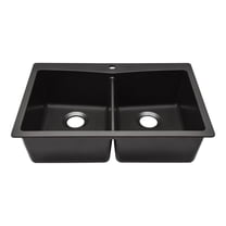 33" x 22" Quartz Kitchen Sink, Double Bowl Sink, Drop-in Sink, Undermount Sink, Granite Kitchen Sink, Galaxy Black Kitchen Sink by Lexicon Platinum LP-800TM-K-SO