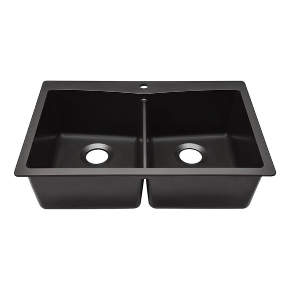 33" x 22" Quartz Kitchen Sink, Double Bowl Sink, Drop-in Sink, Undermount Sink, Granite Kitchen Sink, Galaxy Black Kitchen Sink by Lexicon Platinum LP-800TM-K-SO