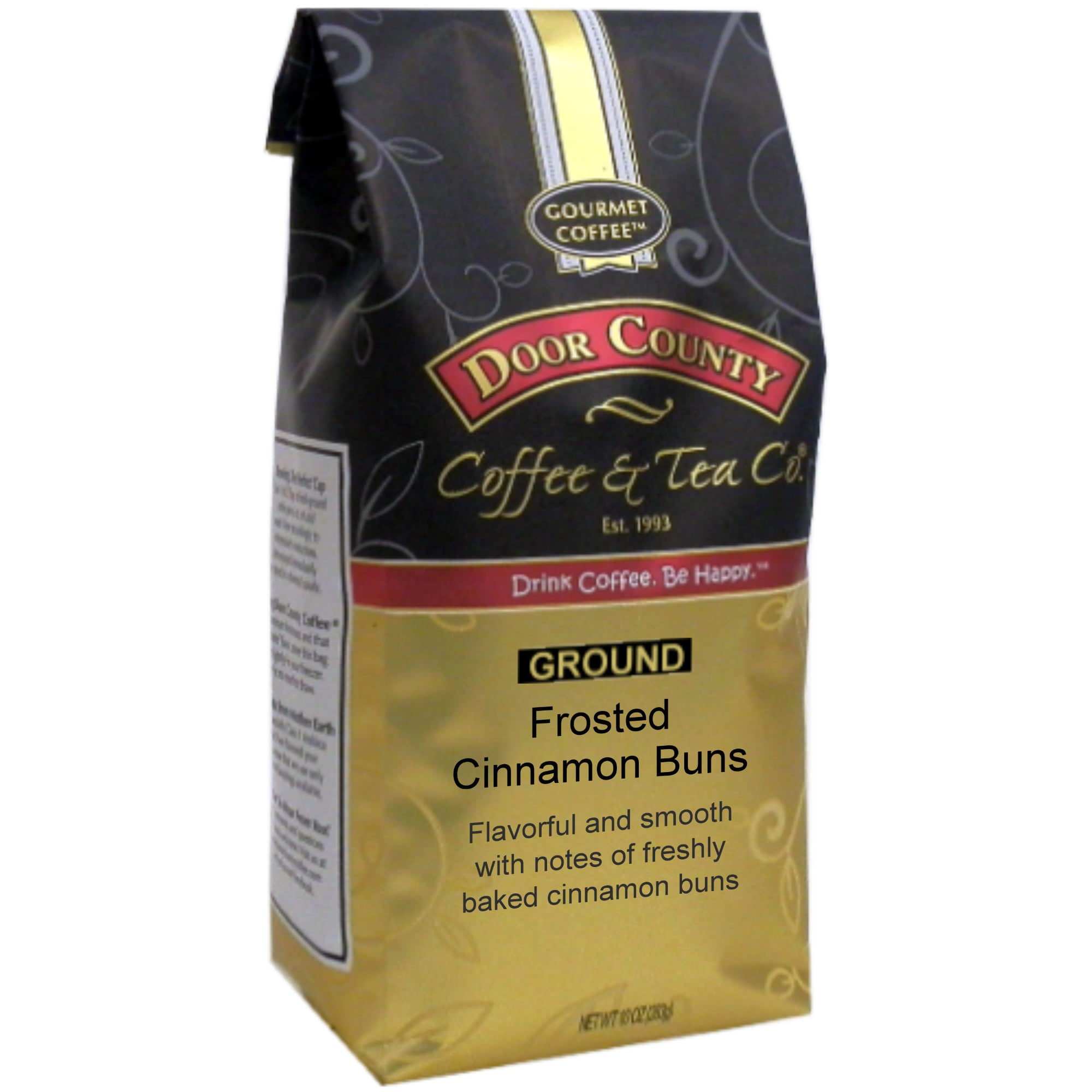 Door County Coffee Frosted Cinnamon Bun, Cinnamon Flavored Specialty Arabica Coffee, Medium Roast, Ground, 10oz Bag