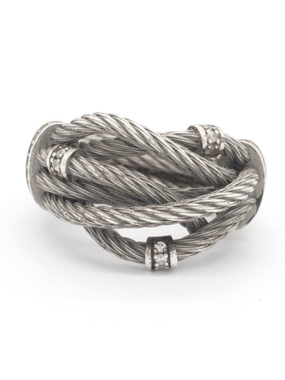 Pre-Owned Bottega Veneta Ring, Sterling Silver 925, Zirconia, Size 9, Twisted Rope Stone Men's...