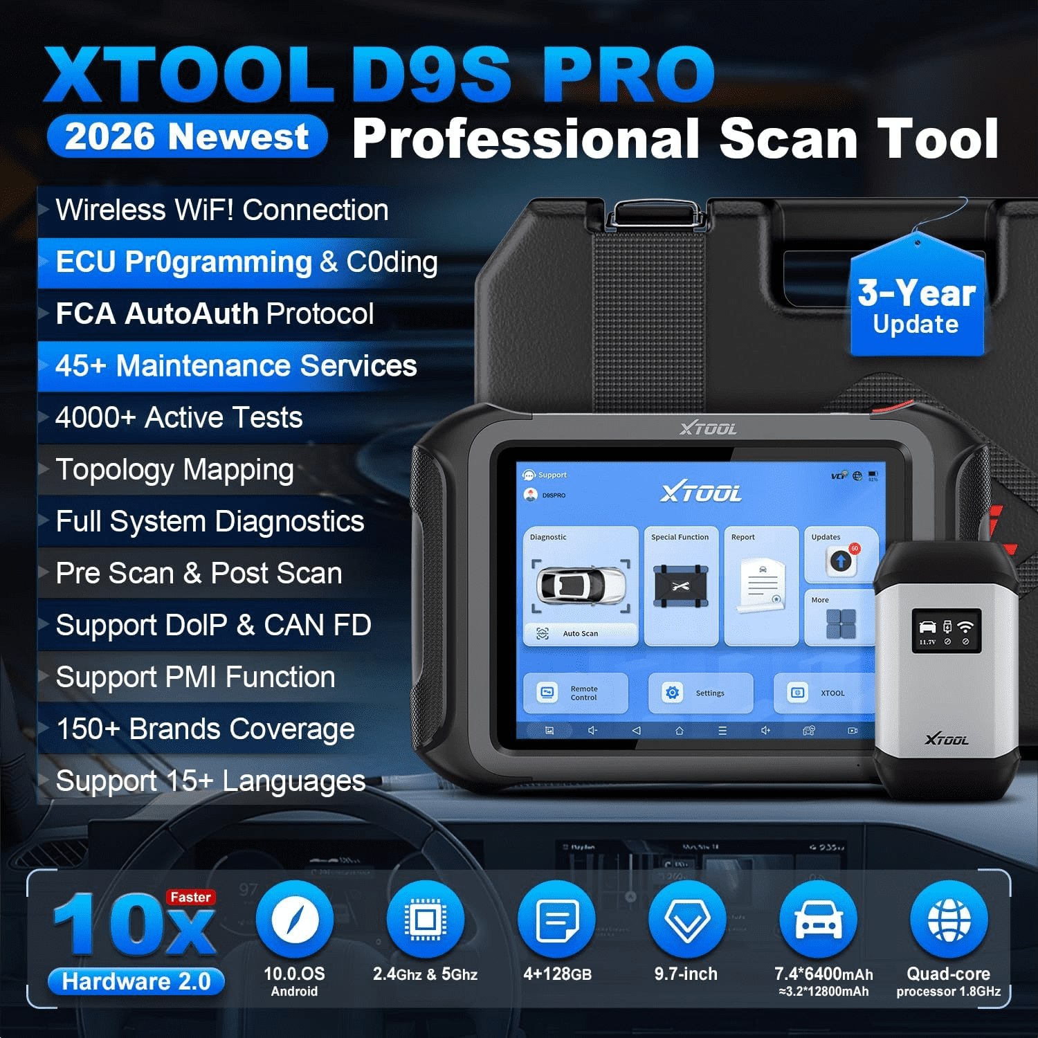 XTOOL D9S Pro Car OBD2 Scanner Bluetooth, Bi Directional Scan Tool, Full System Diagnostic Tool with KC501 M822 Key Pr0gramming Tool, 45 Services