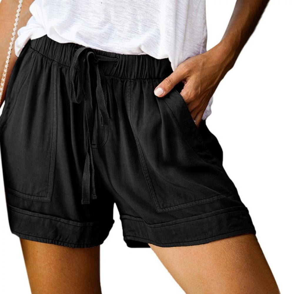 AvaCostume Womens Summer Drawstring Elastic Waist Beach Casual Cotton Shorts 