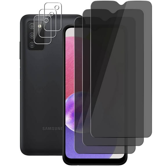 (3 3) Privacy Screen Protector for Samsung Galaxy A03s (3 Pack) Anti Spy Private Tempered Glass Film and (3 Pack) Camera Lens Protector