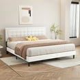 thumbnail image 2 of alazyhome Linen Upholstered Platform Bed Frame King Size with Button Tufting Headboard , Easy Assembly, White, 2 of 6