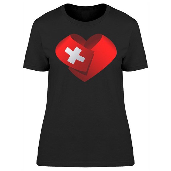 Switzerland Flag Heart Shape T-Shirt Women -Image by Shutterstock, Female Large