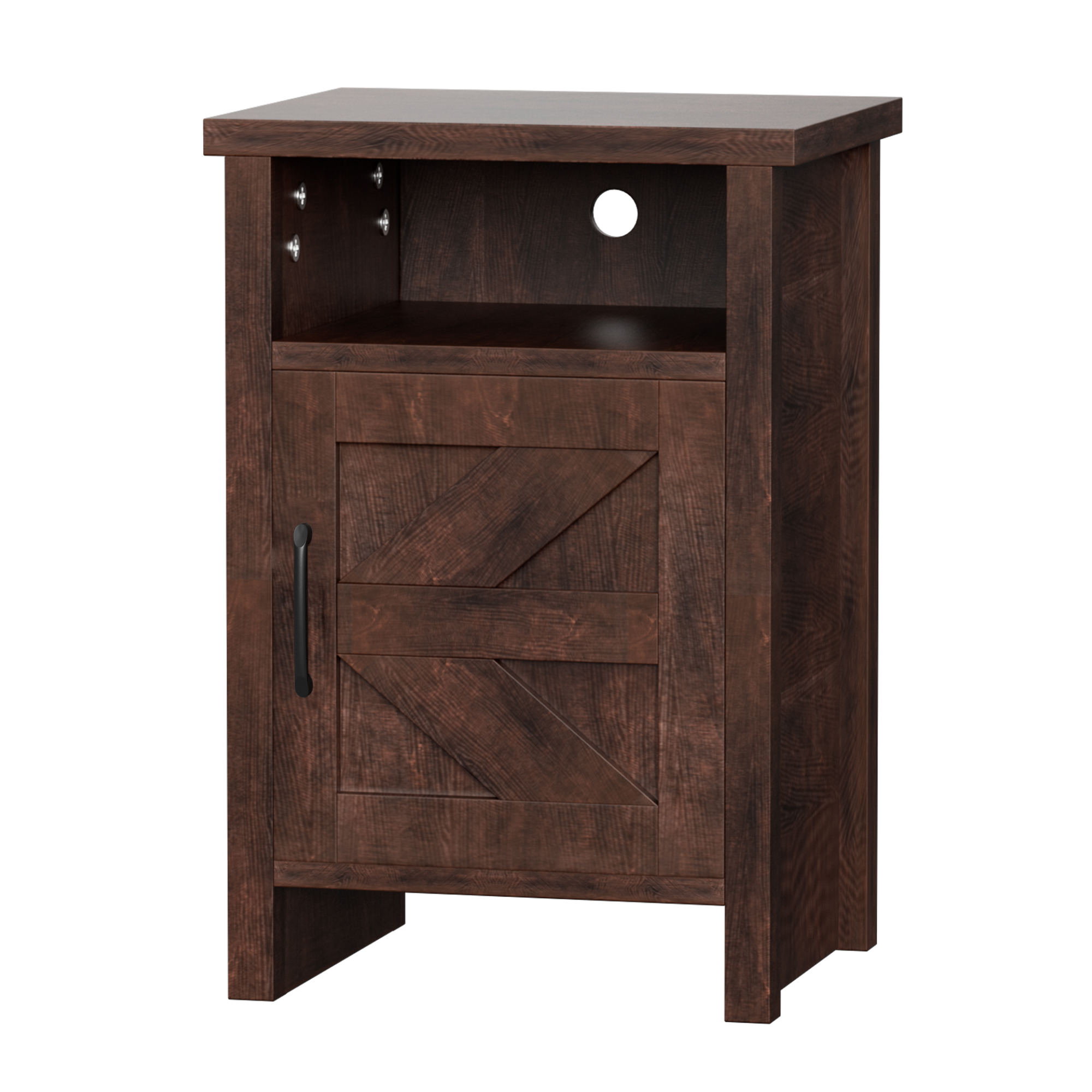 Vineego 1 Piece Farmhouse Nightstand with Storage Shelves Bedside Tables for Bedroom Modern Wood Side Table Living Room, Dark Brown
