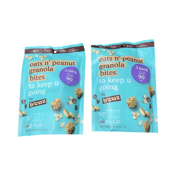 BCuz Oats n Peanut Granola Bites Snack Packs 2 Pack Gluten Free Oat and Peanut Snack Bites Under 90 Calories Per Pack