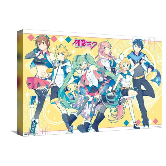 Hatsune Miku - Yellow Group Canvas Wall Poster, 14.725" x 22.375"