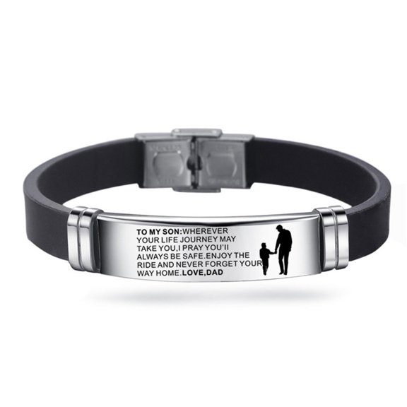 Inspirational Bracelet, Stainless Steel To My Son Bracelet, Adjustable Engraved Message Wristband Courage Gift for Graduation Birthday