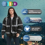 ProtectX High Visibility Safety Waterproof Bomber Jacket for Women Men, Hi Vis Reflective Winter Construction Jacket, Black, 4X-Large